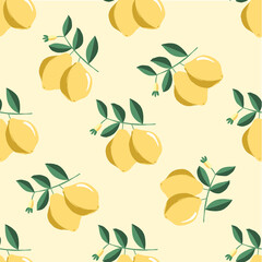 Yellow lemon set seamless pattern, lemonade products. Elements for spring and summer design. Vector illustration.