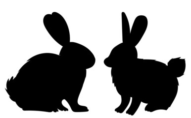 rabbits, hares black silhouette, isolated