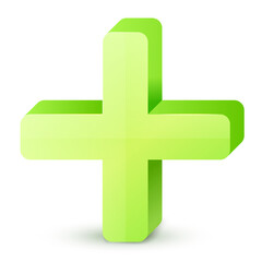 Green cross. Cross symbol of safety guidance. Green plus sign. Vector illustration EPS10