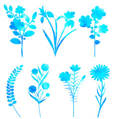 flowers watercolor silhouette, isolated vector