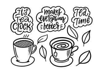 Coffee cups hand drawn black color vector illustration isolated on white background.