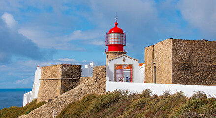 Fototapeta na wymiar Lighthouse Cabo de Sao Vicente de Sagres, Lagos, Algarve, Portugal