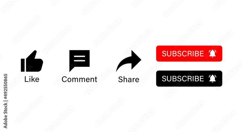 Poster subscribe button with notification bell icon and like comment share icons for video channel and soci