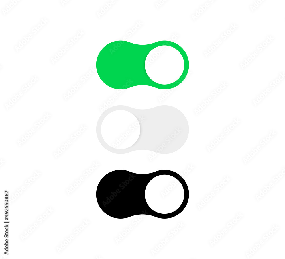 Aufkleber On Off toggle switch buttons, yes or no with switch slider in modern toggle, green and red switchers for user interface, apps and website	
