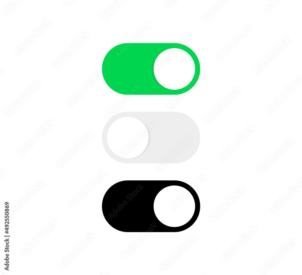 Poster On Off toggle switch buttons, yes or no with switch slider in modern toggle, green and red switchers for user interface, apps and website	
