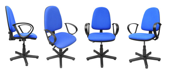 Collection office chairs from different angles isolated on white