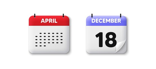 Calendar date 3d icon. 18th day of the month icon. Event schedule date. Meeting appointment time. Agenda plan, Month schedule 3d calendar and Time planner. 18th day day reminder. Vector