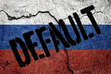 Flag of Russia painted on a concrete wall with word default.