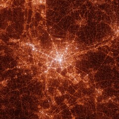 Nurnberg city lights map, top view from space. Aerial view on night street lights. Global networking, cyberspace