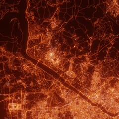 Goyang-Si city lights map, top view from space. Aerial view on night street lights. Global networking, cyberspace