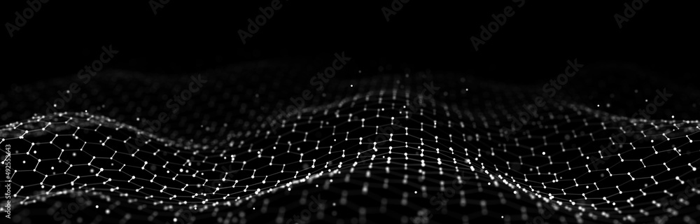 Poster futuristic black hexagon dynamic wave. futuristic honeycomb concept. digital technology webflow. big