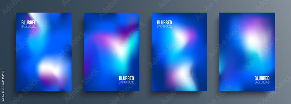 Poster set of blurred backgrounds with vibrant dark blue color gradient for your creative graphic design. v
