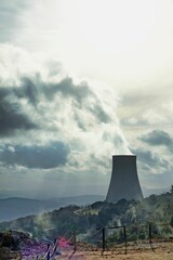 nuclear power plant , image taken in Follonica, grosseto, tuscany, italy , larderello desert - obrazy, fototapety, plakaty