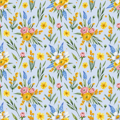 Spring flowers watercolor pattern