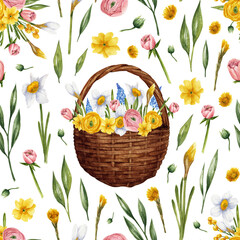 Spring flowers watercolor pattern