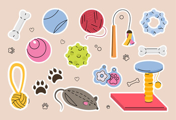 Set of pet toys in cute style