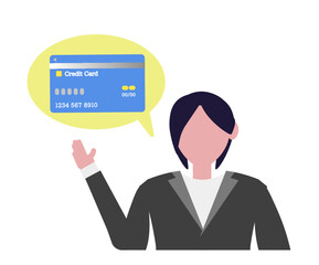 クレジットカードと説明をするスーツの女性 イラスト
