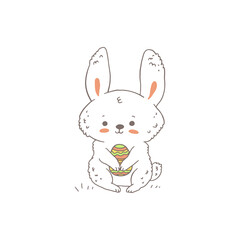 Adorable bunny or rabbit character in kawaii style vector illustration isolated.