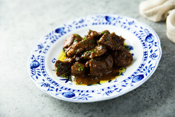 Homemade beef ragout with chives