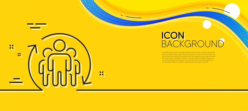 Teamwork Line Icon. Abstract Yellow Background. Employees Rotation Sign. Core Value Symbol. Minimal Teamwork Line Icon. Wave Banner Concept. Vector