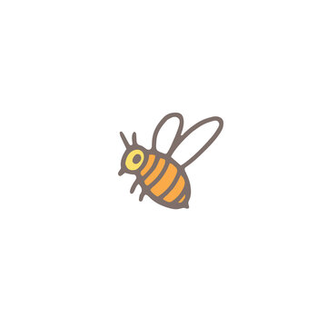 Honey bee in cute doodle style, hand drawn vector illustration isolated.