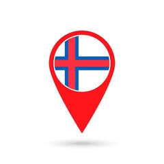 Map pointer with country Faroe Islands. Faroe Islands flag. Vector illustration.