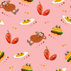 kawaii junk food seamless pattern