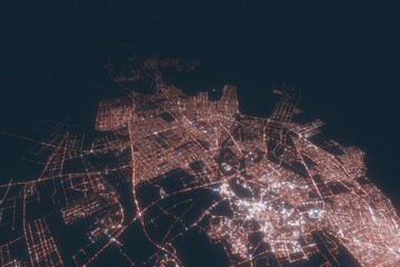 Dammam aerial view at night. Top view on modern city with street lights