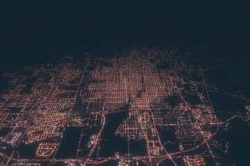 Springfield aerial view at night. Top view on modern city with street lights