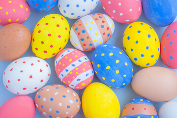 Colorful easter eggs on blue background