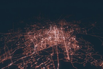 Changchun aerial view at night. Top view on modern city with street lights