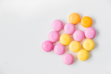 Sweet colorful confectionery, candy on the white background