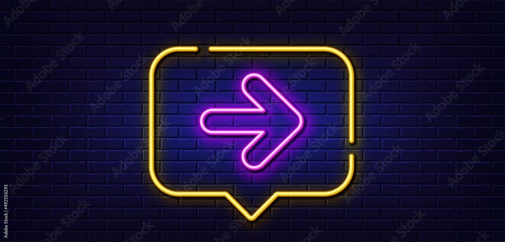 Aufkleber neon light speech bubble. next arrow line icon. forward arrowhead symbol. navigation pointer sign. n