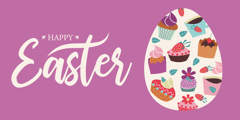 Easter banner with an Easter egg and a colorful inscription Happy Easter.