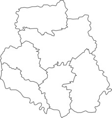 White flat blank vector map of raion areas of the Ukrainian administrative area of VINNYTSIA OBLAST, UKRAINE with black border lines of its raions