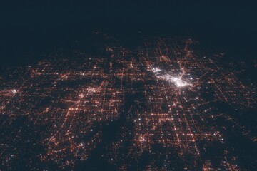 Dallas and Fort Worth aerial view at night. Top view on modern city with street lights