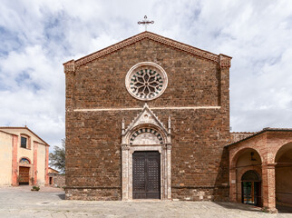 Chiesa di Sant'Agostino church exterior with Rose window and Gothic main entrance. Montalcino, Tuscany, Italy
