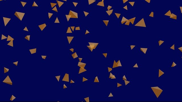Dark blue background with falling orange pyramids. Simple high definition animation with objects falling in a perfect, seamless loop.