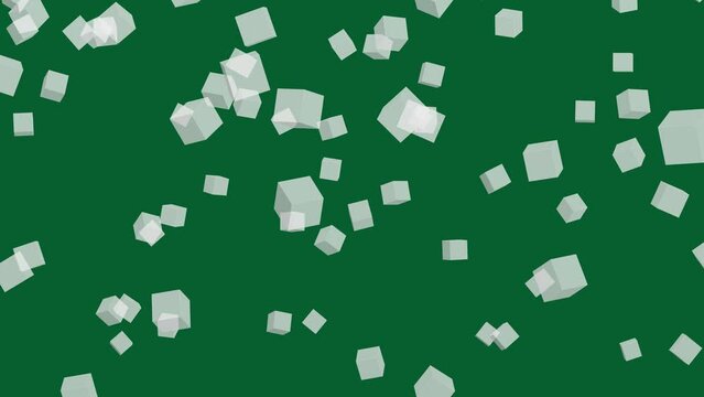 Green background with falling white cubes. Simple high definition animation with objects falling in a perfect, seamless loop.