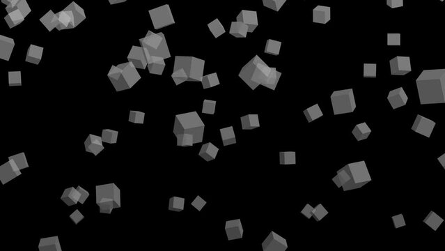 Black background with falling white cubes. Simple high definition animation with objects falling in a perfect, seamless loop.