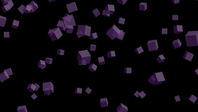 Black background with falling purple cubes. Simple high definition animation with objects falling in a perfect, seamless loop.