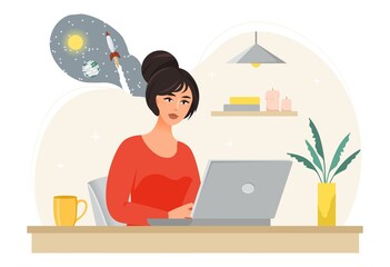 Happy person dreaming at work