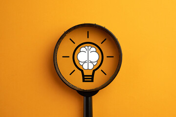 Creative thinking ideas and innovation,New ideas,Education Concept.,View through a magnifying glass...