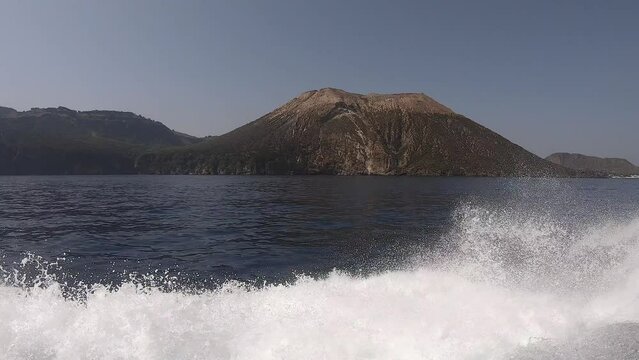 Traveling on the boat near the island of Vulcano, Italy