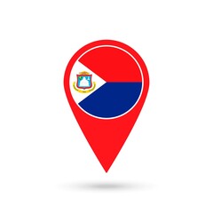 Map pointer with country Sint Maarten. Sint Maarten flag. Vector illustration.