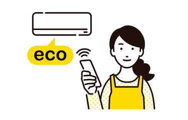 節電を考えてエアコンをエコモードにする主婦