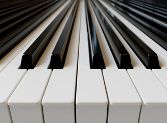 Closeup of piano keys with infinite long depth. Abstract 3d illustration. Selective focus