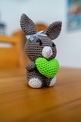 Amigurumi Easterbunnys with Hearts in different Colours. Selfmade Handmade Bavaria Germany