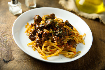 Homemade pasta with beef ragout