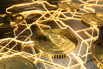 Connected Bitcoins (3D Rendering)